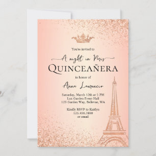 Elegante Roze Gouden Paris Night Thema Quinceanera Kaart