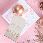 Elegante roze gouden pijnboom vrolijk kerstfeest cadeaulabel