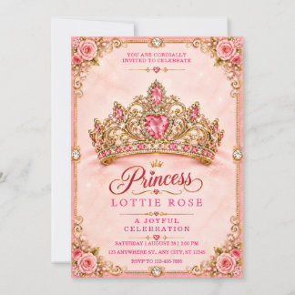 Elegante Roze Gouden Prinsessen Kroon Verjaardag Kaart