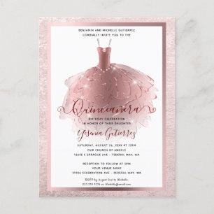 Elegante Roze Gouden Quinceañera Jurk Briefkaart