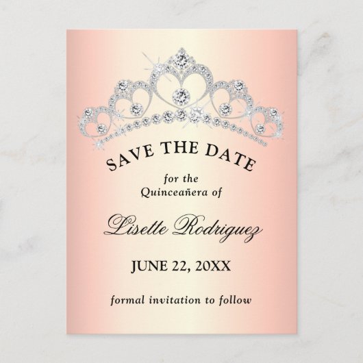 Elegante Roze Gouden Quinceanera Save The Date Briefkaart (Voorkant)