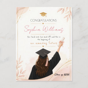 Elegante roze gouden & roze bloemen afstudeerkaart briefkaart