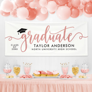 Elegante Roze Gouden Schrift Geslaagd Wit Spandoek