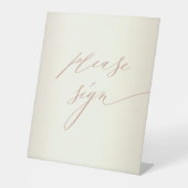 Elegante Roze Gouden Script Champagne Bruiloftsgas Reclamebord Met Voetstuk (Voorkant)