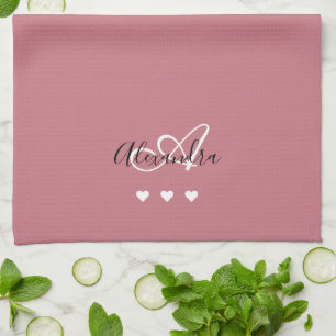 Elegante Roze Gouden Script Naam Monogram Vrouweli Theedoek