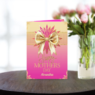 Elegante Roze & Gouden Strik Sister's Mother's Day Feestdagen Kaart