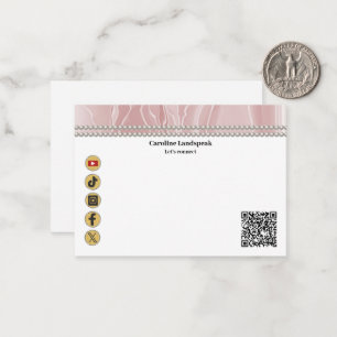 Elegante Roze Gouden Zijde, Sociale Media & QR-cod Notitiekaartje