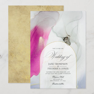 Elegante roze, grijze en gouden alcohol inkt bruil kaart