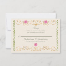 Elegante Roze Groen en Gouden Handgetekende RSVP K