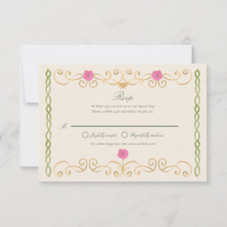 Elegante Roze Groen en Gouden Handgetekende RSVP K Kaartje