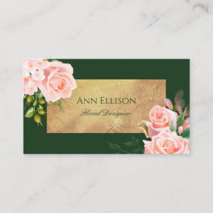 Elegante Roze Groen Goud Bloem Floristenrozen Visitekaartje
