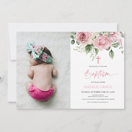 Elegante Roze Groene Bloemen Custom Afbeelding Doo Kaart (Voorkant)