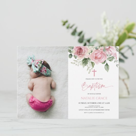 Elegante Roze Groene Bloemen Custom Afbeelding Doo Kaart (Staand voorkant)