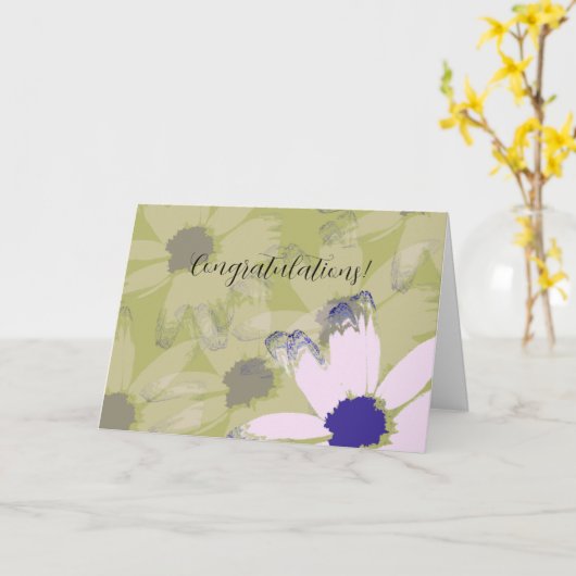 Elegante roze groene bloemen gefeliciteerd Kaart (Gele Bloem)