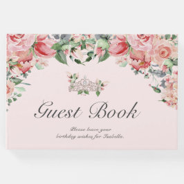 Elegante roze & groene bloemen Quinceañera Guest B Gastenboek