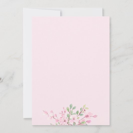 Elegante roze groene bloemen waterverf baby shower kaart (Achterkant)