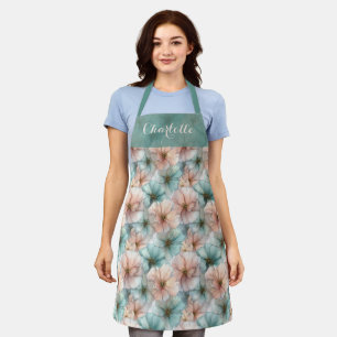 Elegante Roze & Groene Bloemige Gepersonaliseerde Schort