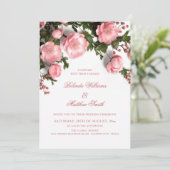 Elegante Roze Groene Elementen 3D Rozen Bruiloft Kaart (Staand voorkant)