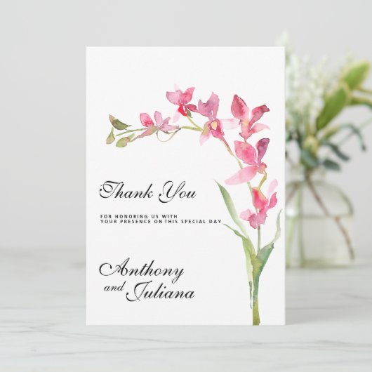 Elegante roze groene orchidee bloem zomer Dank u Kaart (Staand voorkant)