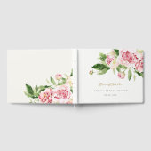 Elegante Roze Groene Pioen Bloemige Bruiloftsdouch Gastenboek (Volledig)