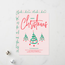 Elegante Roze Groene Vrolijke Kerstboom Feestdagenkaart