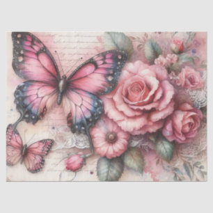 Elegante Roze Grunge  Bloemen Decoupage Tissuepapier