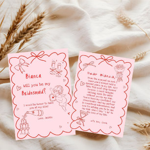 Elegante Roze Hand Getrokken Bruidsmeisje Voorstel Kaart