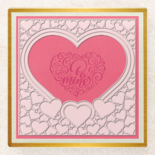 Elegante Roze Hart Gelukkige Valentijnsdag Stijlvo Glazen Onderzetter