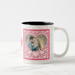 Elegante Roze Hart Gelukkige Valentijnsdag Stijlvo Tweekleurige Koffiemok