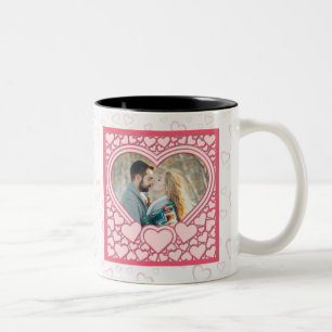 Elegante Roze Hart Gelukkige Valentijnsdag Stijlvo Tweekleurige Koffiemok