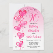 Elegante roze hartballonnen 90ste verjaardagsfeest kaart (Voorkant)