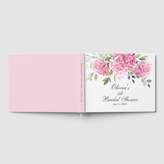Elegante Roze Hortensia Eucalyptus Bruidsfeest Gastenboek (Volledig)