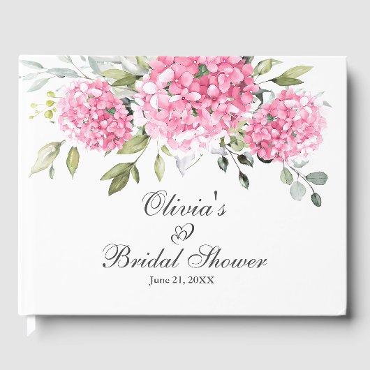 Elegante Roze Hortensia Eucalyptus Bruidsfeest Gastenboek (Voorkant)