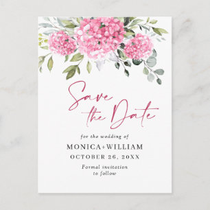 Elegante Roze Hortensia Trouwkaart 'Save the Date' Briefkaart
