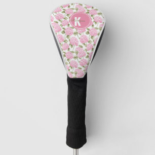 Elegante roze Hydragea bloemen patroon Monogram Golfheadcover