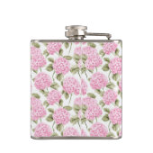 Elegante roze Hydragea bloemen patroon Monogram Heupfles (Achterkant)