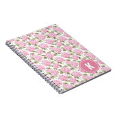 Elegante Roze Hydragea Bloemen Patroon Monogram Notitieboek (Rechterzijde)
