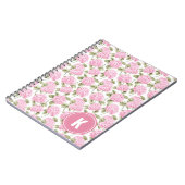 Elegante Roze Hydragea Bloemen Patroon Monogram Notitieboek (Linkerzijde)