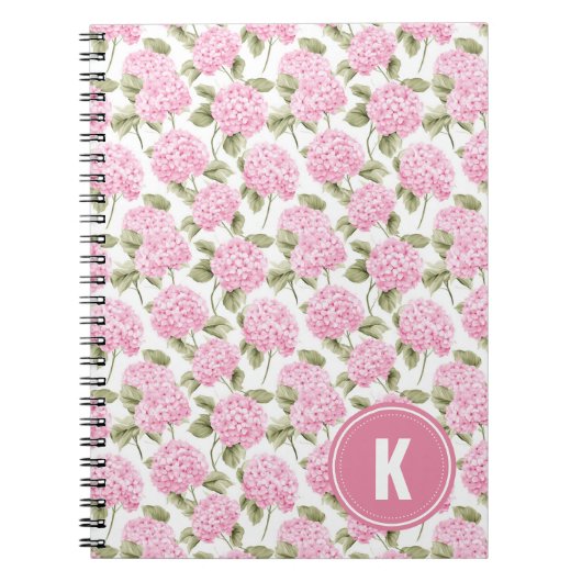 Elegante Roze Hydragea Bloemen Patroon Monogram Notitieboek (Voorkant)