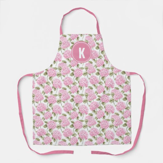 Elegante roze Hydragea bloemen patroon Monogram Schort (Voorkant)