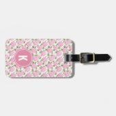 Elegante Roze Hydrangea Bloemen Patroon Monogram Bagagelabel (Voorkant horizontaal)