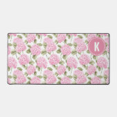 Elegante Roze Hydrangea Bloemen Patroon Monogram Bureaumat (Voorkant)
