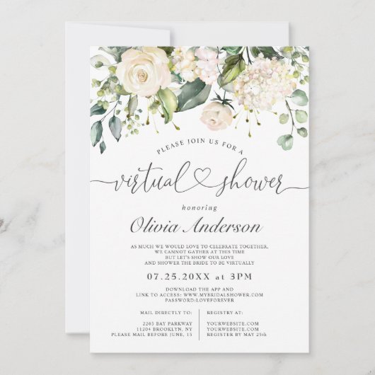 Elegante Roze Hydrangea Rozen virtuele Bruidsuitno Kaart (Voorkant)