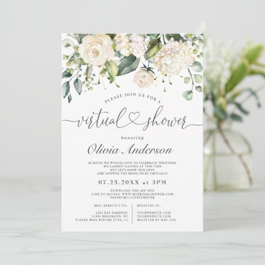 Elegante Roze Hydrangea Rozen virtuele Bruidsuitno Kaart (Staand voorkant)