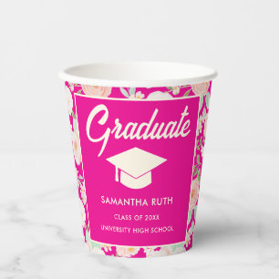 Elegante Roze Ivoorkleurige Bloemengraduatiefuif Papieren Bekers