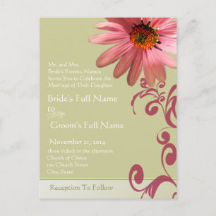 Elegante Roze Kegelbloem Huwelijksuitnodiging Uitnodiging Briefkaart