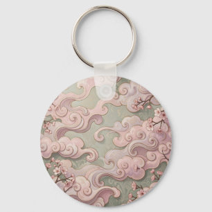 Elegante Roze Kersenbloesem Art Nouveau Krullen Sleutelhanger