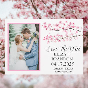 Elegante roze kersenbloesem bloemenfoto save the date