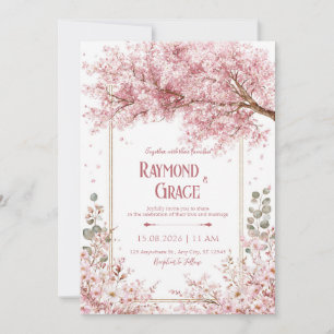 Elegante Roze Kersenbloesem Eucalyptus Gouden Lijs Kaart