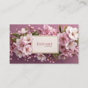 Elegante Roze Kersenbloesem Gouden Lijst Mauve Visitekaartje